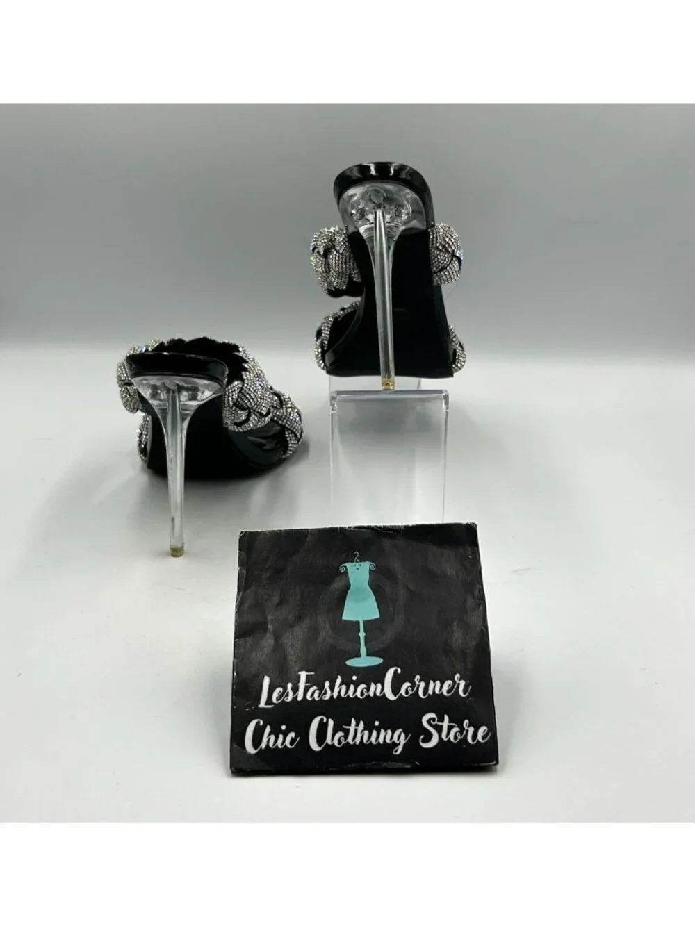 Azalea Wang Women's Black Patent Rhinestone Braided Stiletto Heels Size 6 3366 - Picture 5 of 16